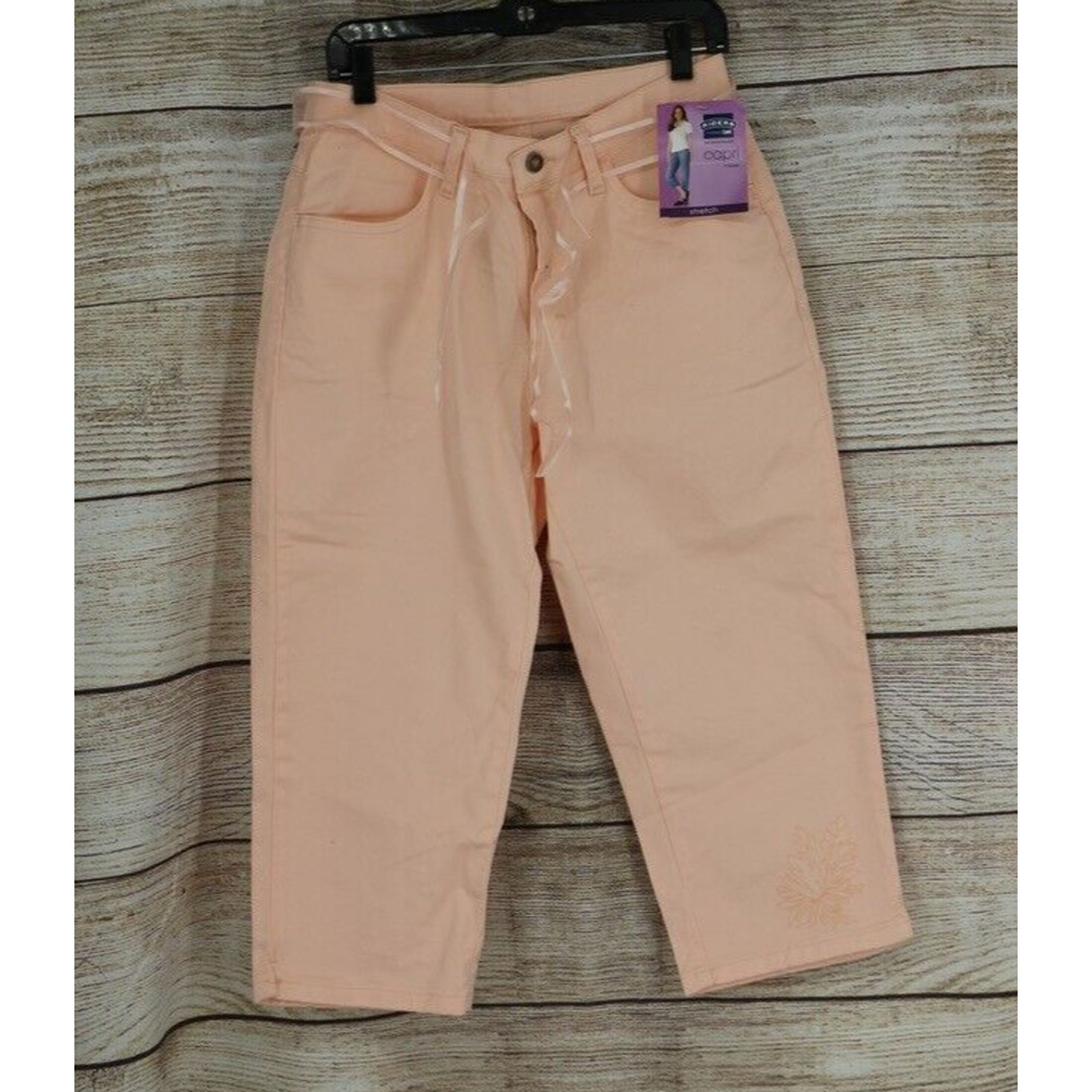 Riders by Lee Womens Mid Rise Capri Size 10 M Denim Cropped Jeans Peach Orange